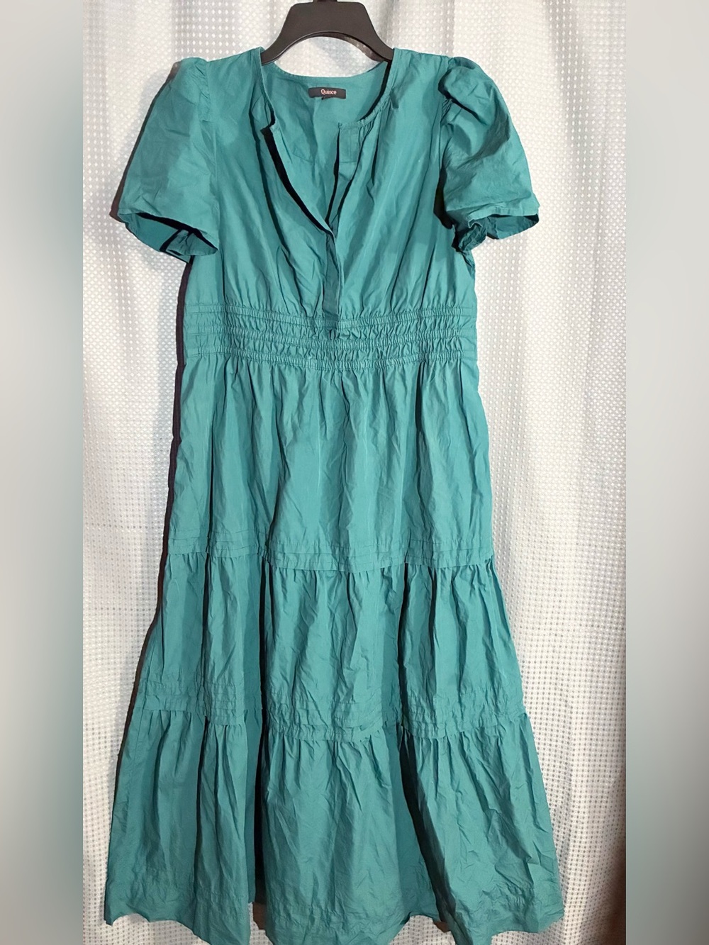 Quince Garden Green Maternity Dress Sz M Tiered Peasant Organic Cotton Maxi Midi